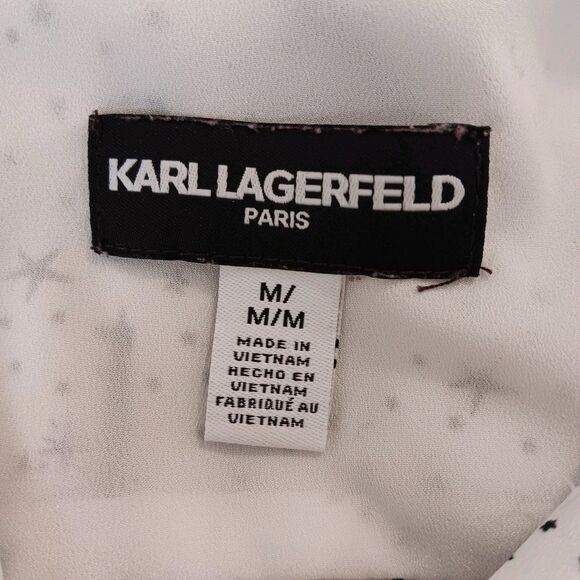 Karl Lagerfeld Paris Blouse Sz M Eiffel Tower Stars Print Button Front - Picture 12 of 15